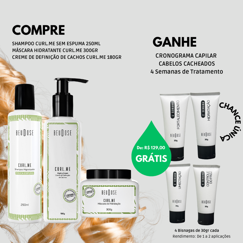 Kit Beudose  - Shampoo 250ml + Máscara 300gr + Creme de definição de cachos 180gr + Cronograma Capilar Cachos 4 bisnagas