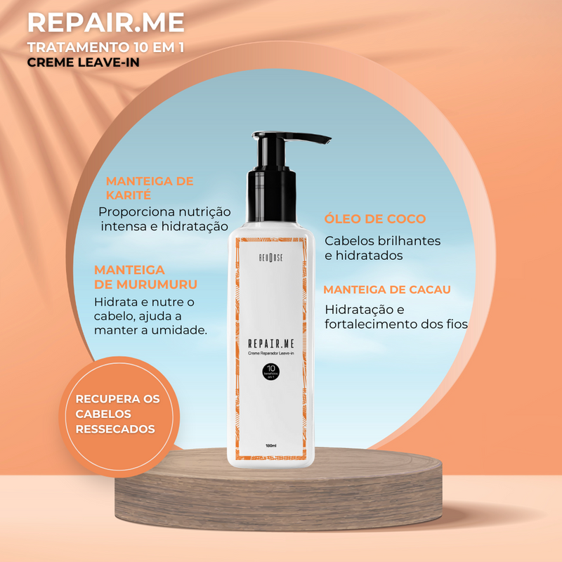 Repair.Me Leave-In Creme 10 em 1- Proteção Térmica e Reparação para Cabelos Danificados - 180g