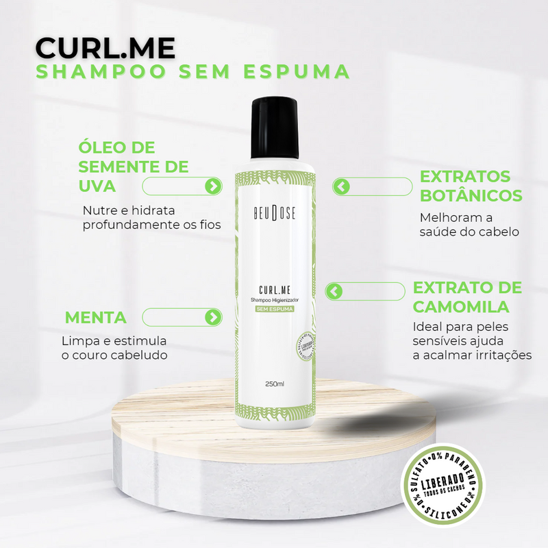 Shampoo CurlMe Sem Espuma 250ml - Limpeza Suave e Definição para Cachos