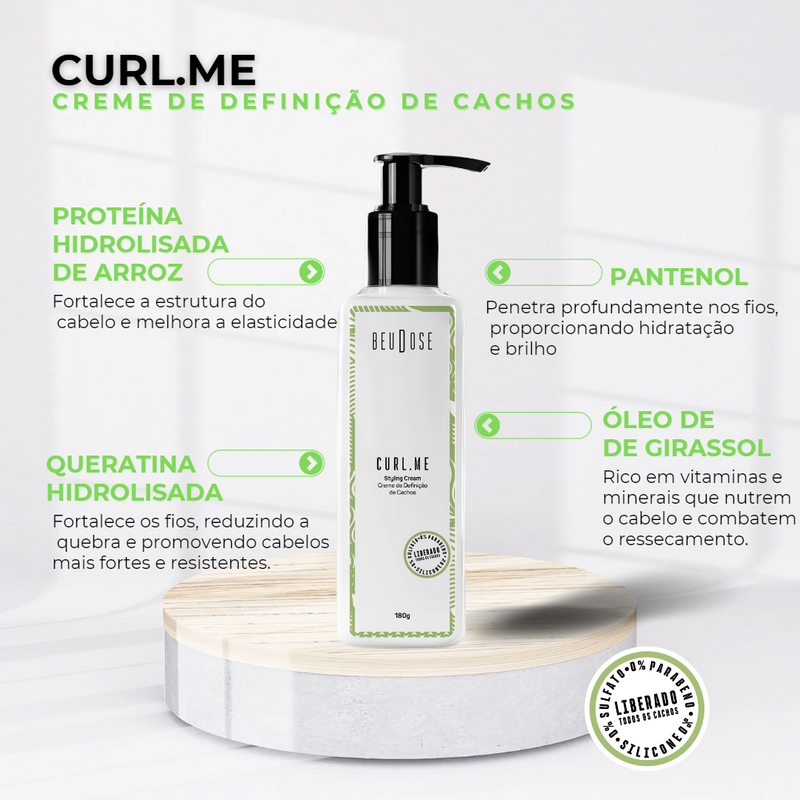 CurlMe Creme de Definição de Cachos 180gr - Controle de Frizz e Hidratação